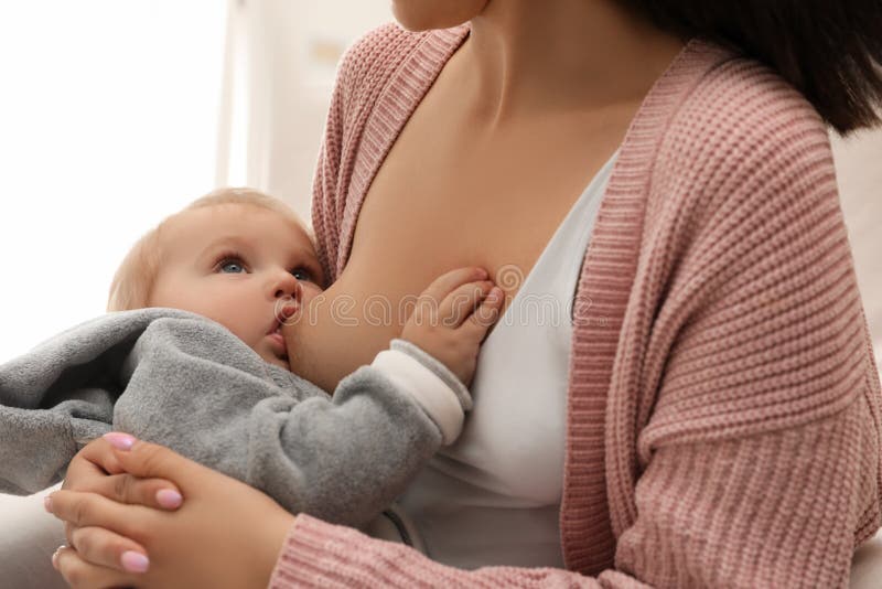 Lactating Girls Xxx - Woman Breastfeeding Her Little Baby at Home Stock Image - Image of adult,  happy: 166981615