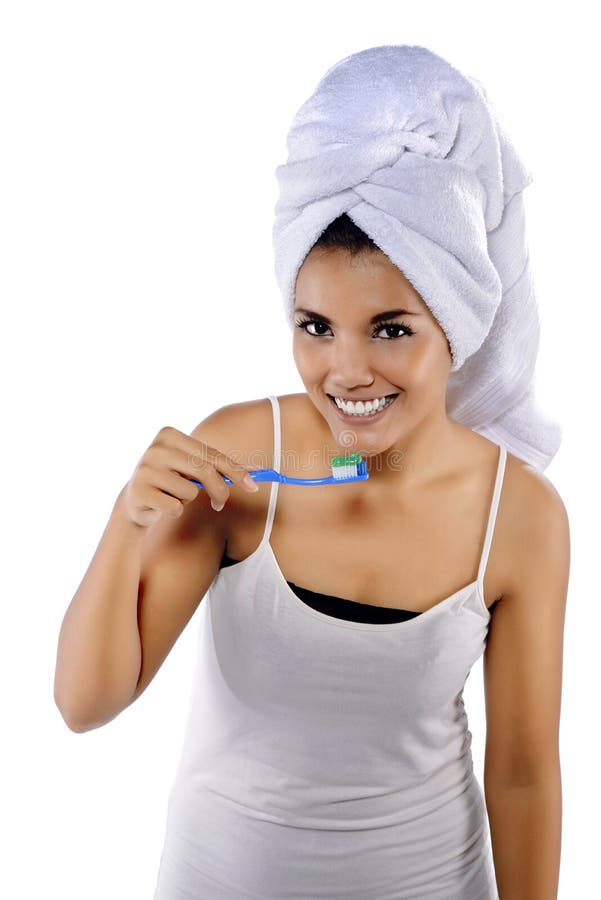 Woman Brushing Her Teeth Stock Image Image Of Girl Human 32883277