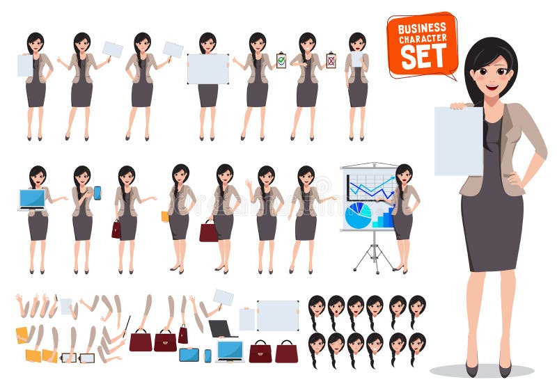 Woman business character vector set. Female office worker holding blank empty white board vector illustration Woman business character vector set. Female office worker holding blank empty white board vector illustration