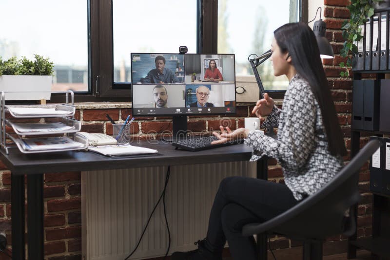 Woman in Business Video Call Conference Meeting Communicating To