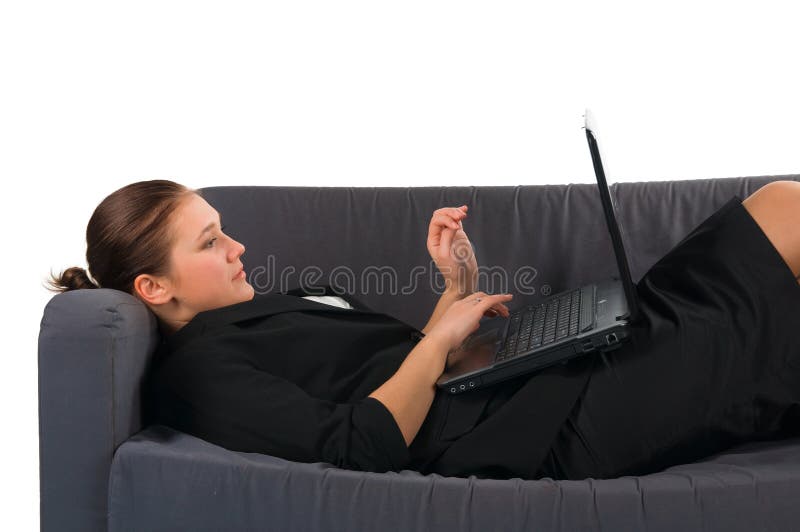 The woman the businessman has laid down on a sofa