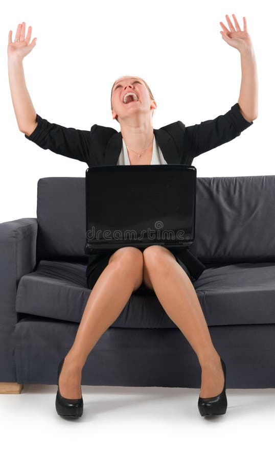 The woman the businessman rejoices to success