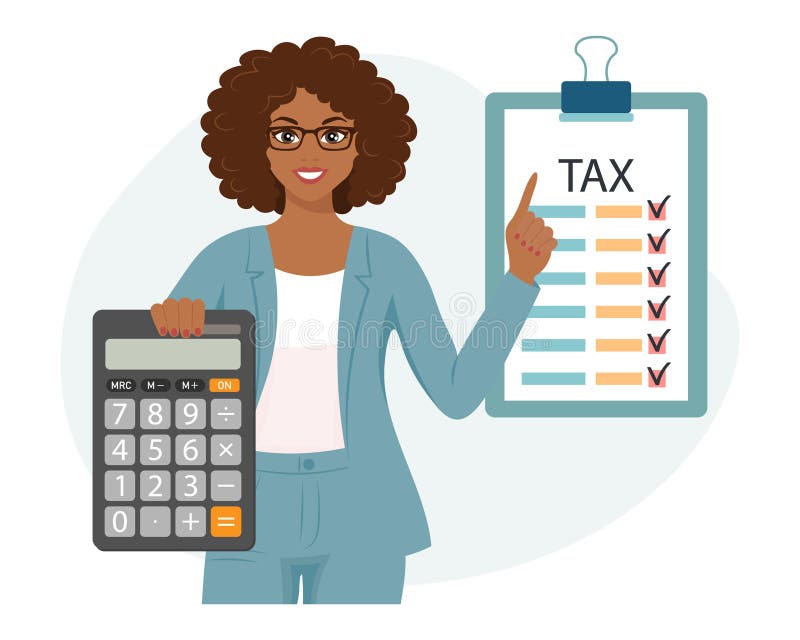 A woman stands next to a calculator. Financial presentation, audit or  professional accounting service, cost calculation. Electronic counting  device. Cartoon illustration. Vector 32163761 Vector Art at Vecteezy
