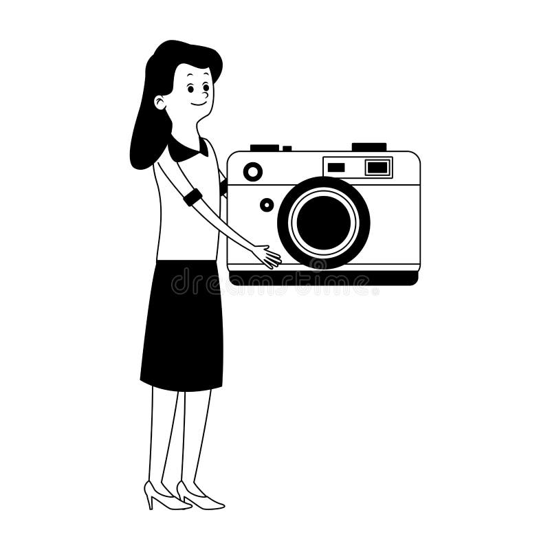 Woman with Camera Blue Lines Stock Vector Illustration of leader