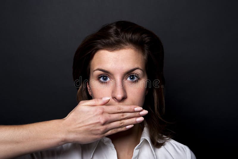 Woman can't speech stock photo