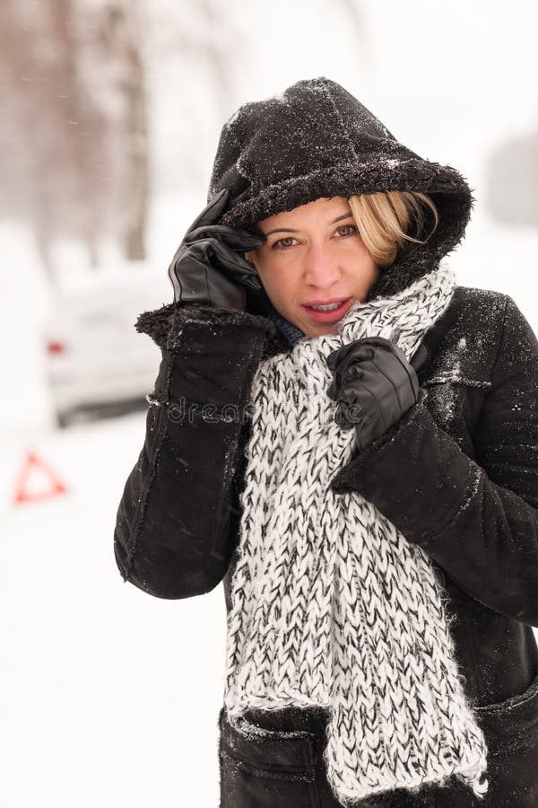 Woman car breakdown snow accident winter road stock image Woman car breakdown snow accident winter road stock image