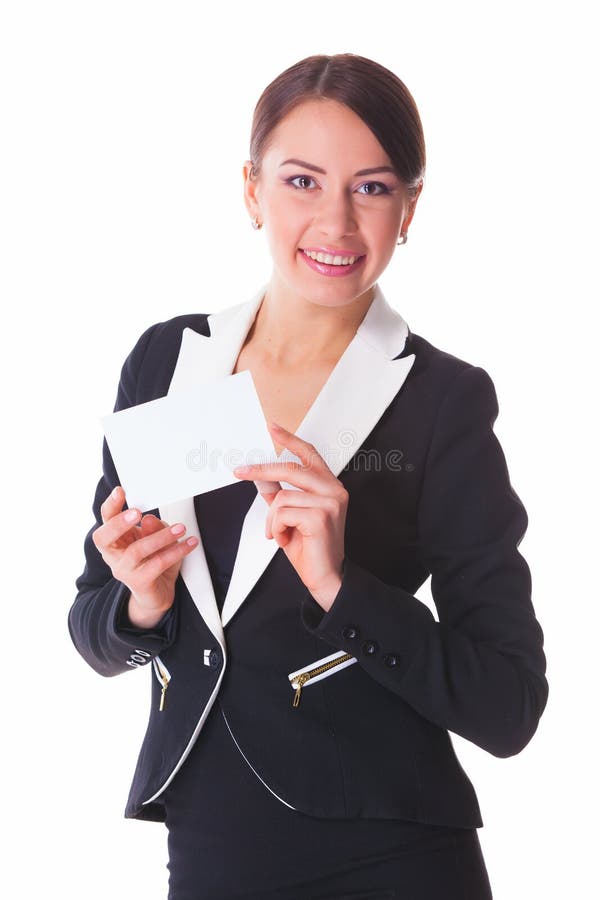 Woman with card stock photo. Image of lovely, information 28749202