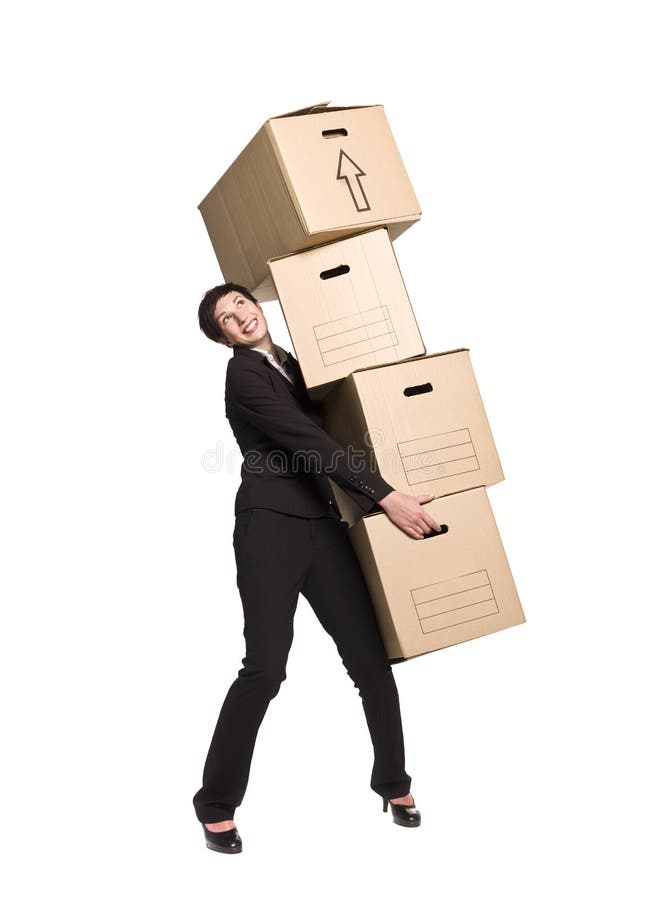 Woman carrying boxes