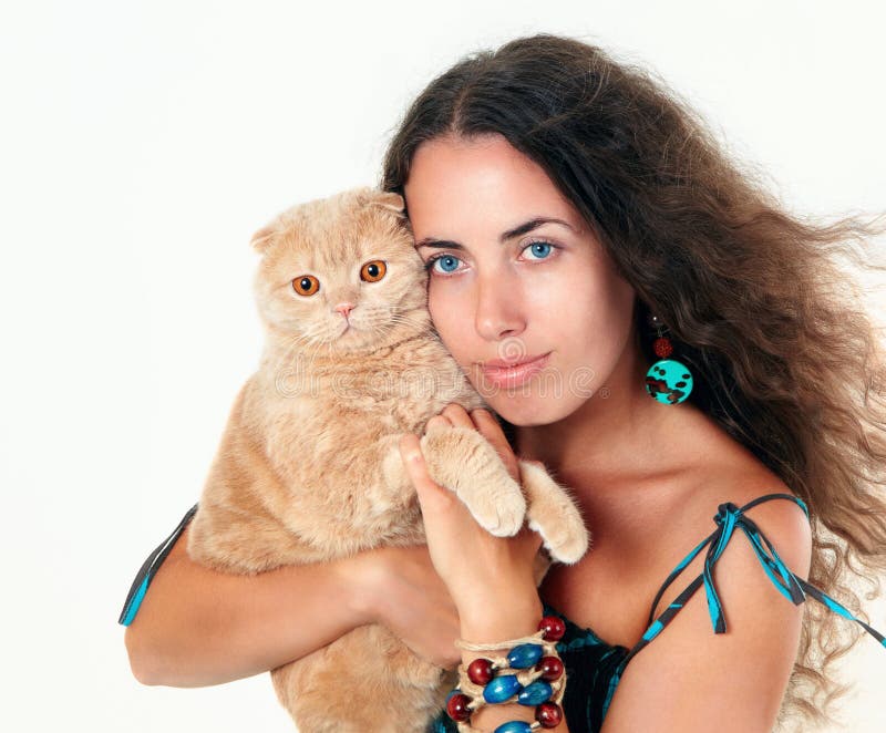 Woman with cat stock photo. Image of tenderness, white 29535164