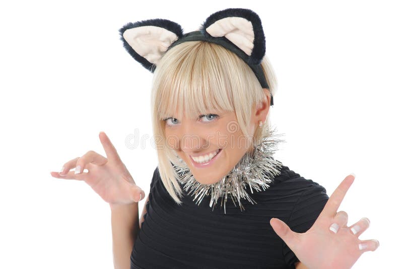 Woman with cat ears stock image. Image of pose, diversity 15849939