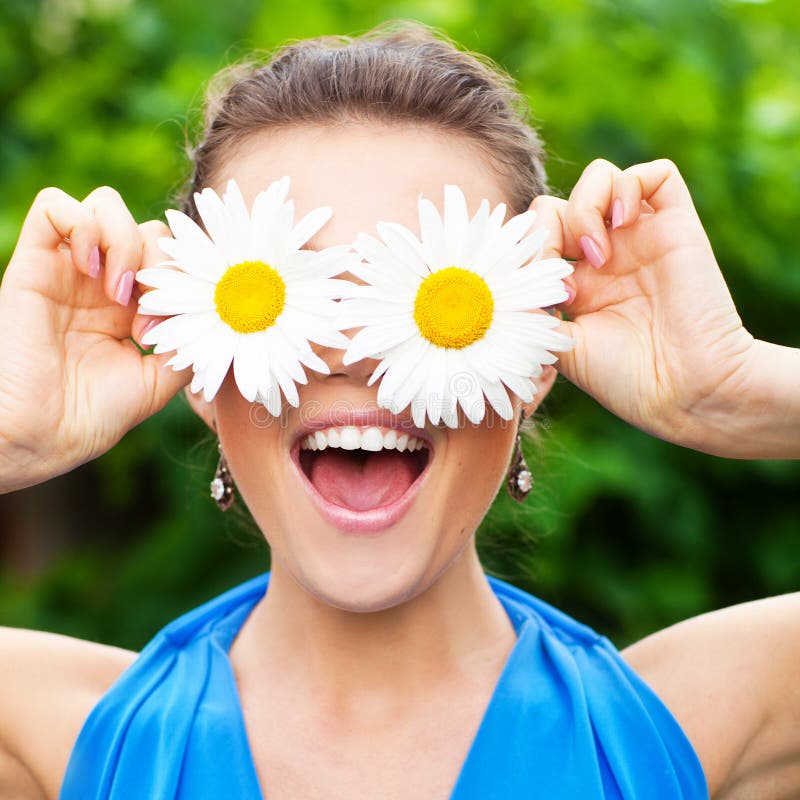 Woman with chamomile