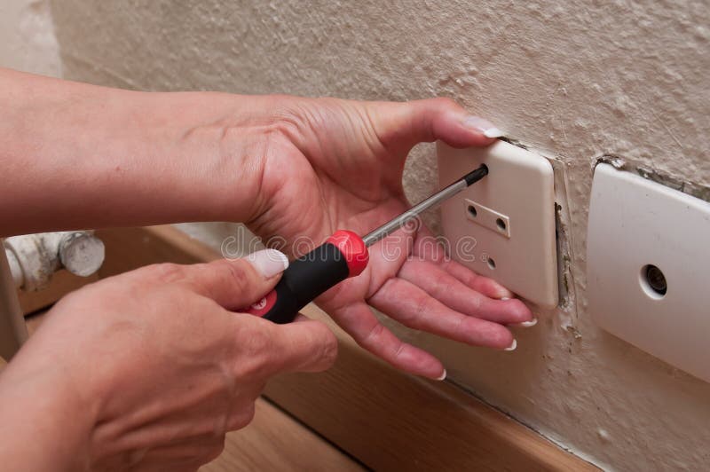 Woman Changing a Electrical Outlet Stock Photo Image of closeup