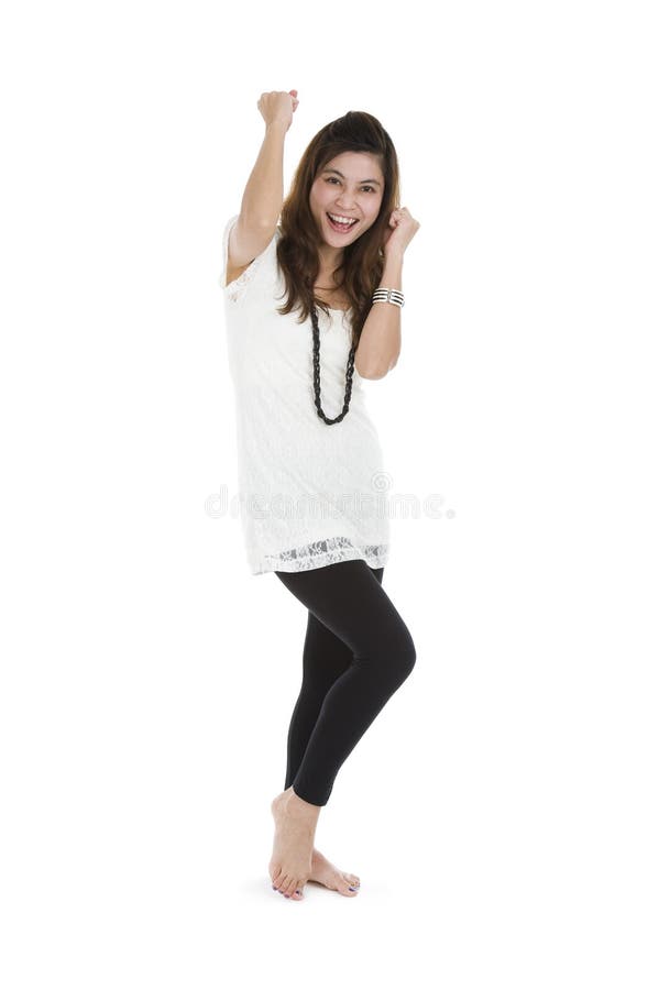 Woman cheering and dancing