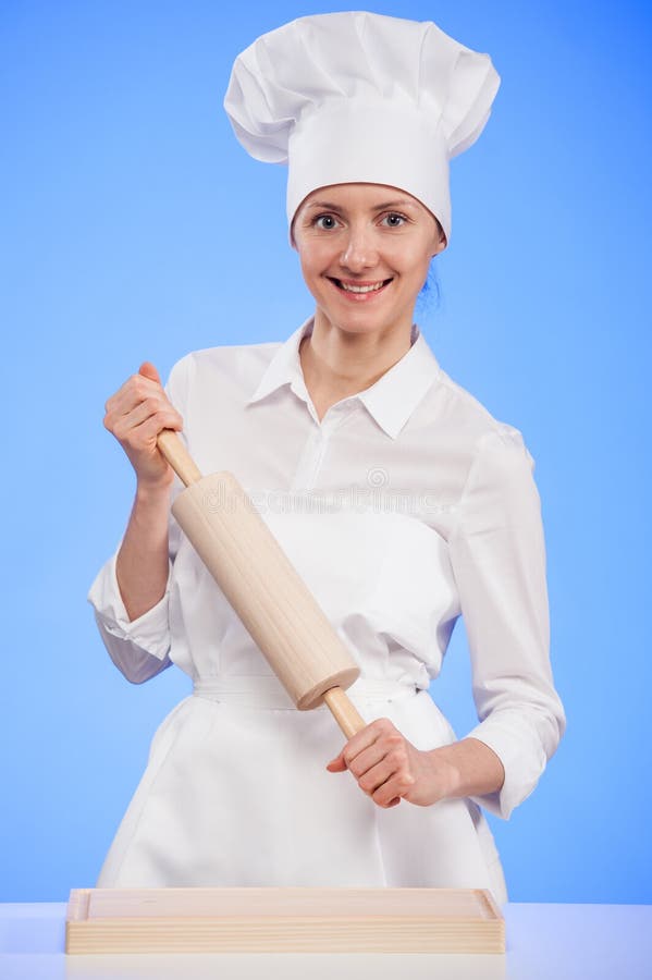 Woman Chef Holding Rolling Pin Stock Image - Image of homemade, female ...