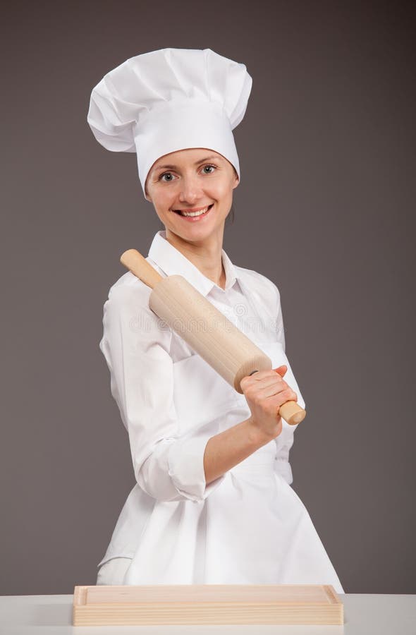 Woman Chef Holding Rolling Pin Stock Image - Image of expert, pastry ...