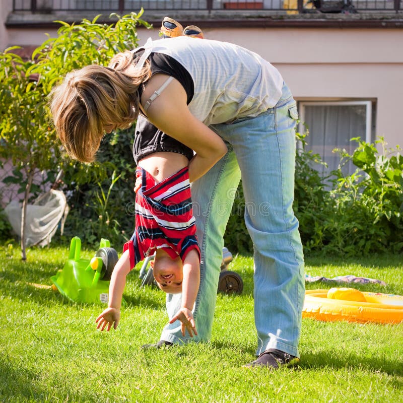 Woman and Child Boy Having Fun Outdoors Stock Image - Image of outdoor ...
