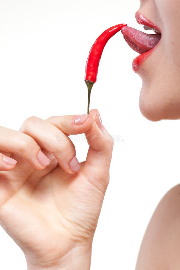 Woman with chili pepper isolated