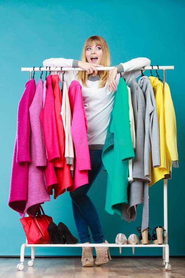 Woman Choosing Clothes from Wardrobe Stock Vector - Illustration of ...