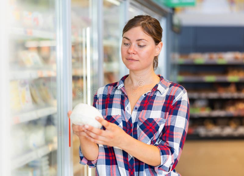 Woman Choosing Dairy Product In Supermarket Stock Image Image Of Refrigerator Dairy 272226203