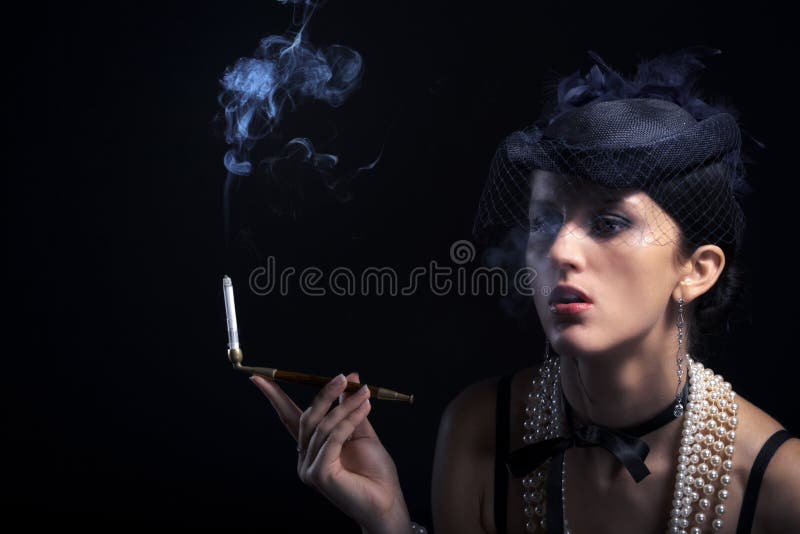 Woman with Cigarette Vintage Hat Stock Image Image of female, lady