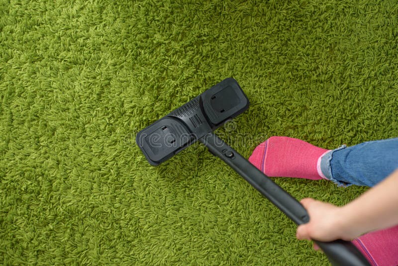 Woman Cleaning Carpet. Getting Rid of Dust Mites Stock Photo Image of