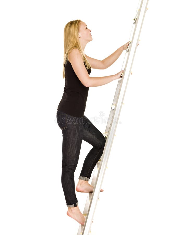 Woman Climbing Up The Ladder Stock Image Image of person, color 17038101