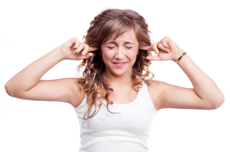 Woman closing ears