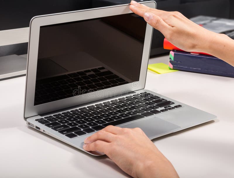Woman Closing/opening Her Laptop Stock Photo Image of female