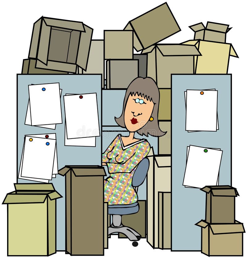Woman In A Cluttered Cubicle vector illustration Woman In A Cluttered Cubicle vector illustration