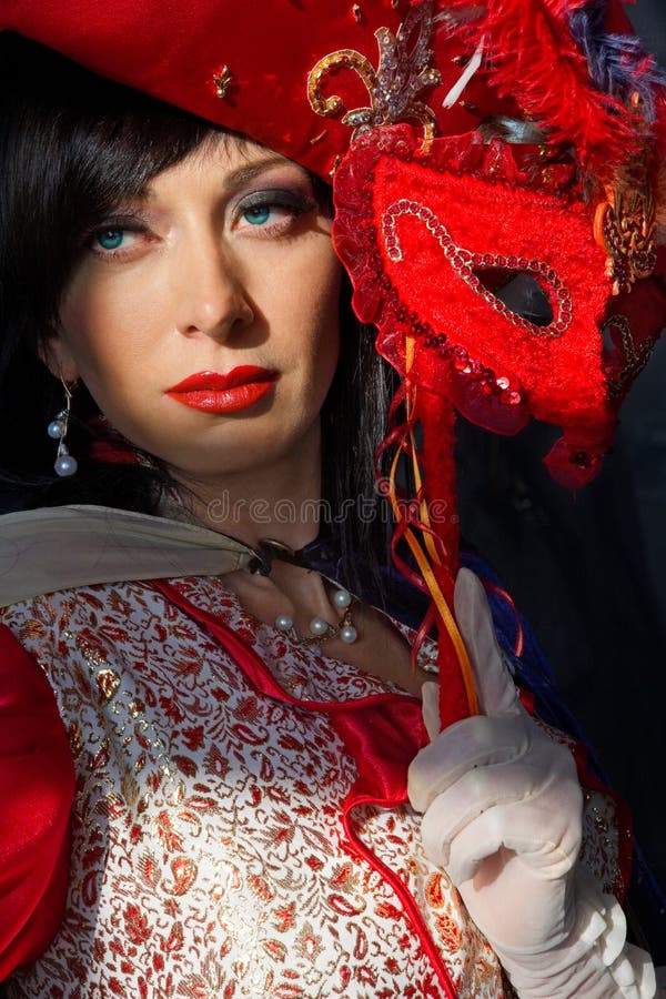 Woman in colorful medieval costume