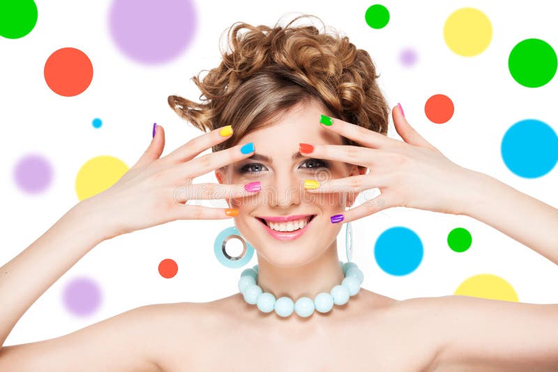 Woman with colorful nail polish