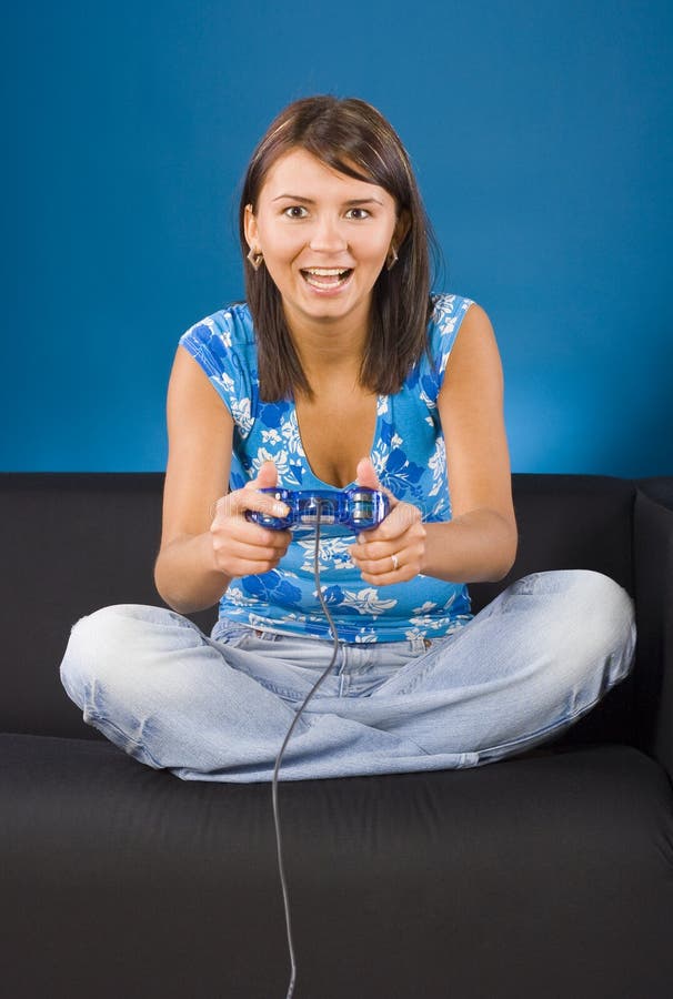 Woman and the computer game royalty free stock image Woman and the computer game royalty free stock image