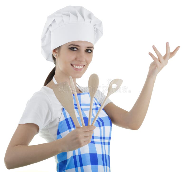 Woman Cook with Wooden Utensils stock photo Woman Cook with Wooden Utensils stock photo