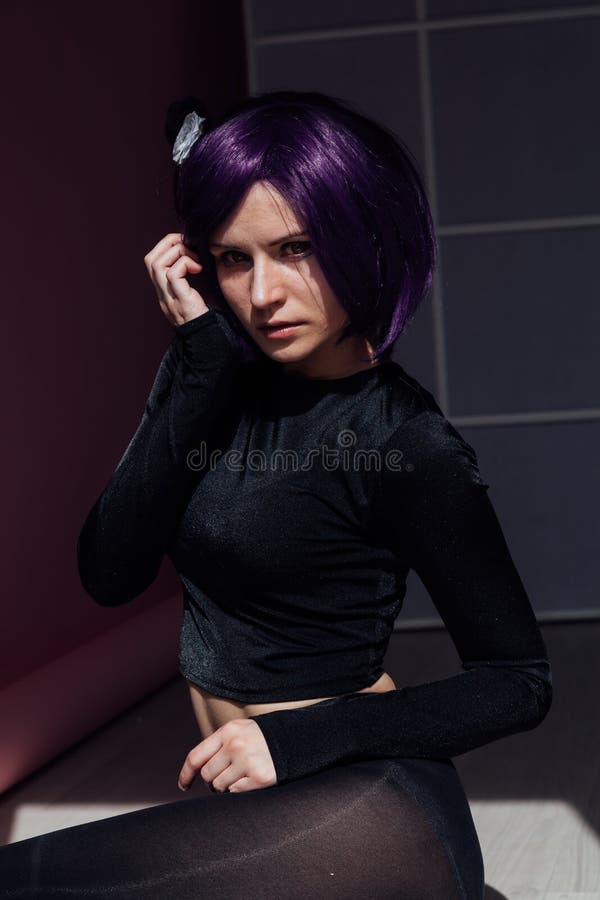 Woman Anime with Purple Hair in Black Dress Japan Stock Image - Image of  cute, background: 166516257