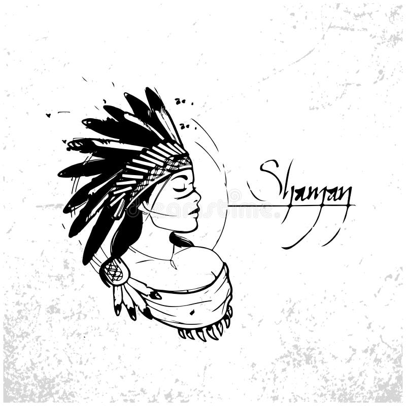 Sketch of tattoo art, portrait of american indian head Stock Illustration |  Adobe Stock