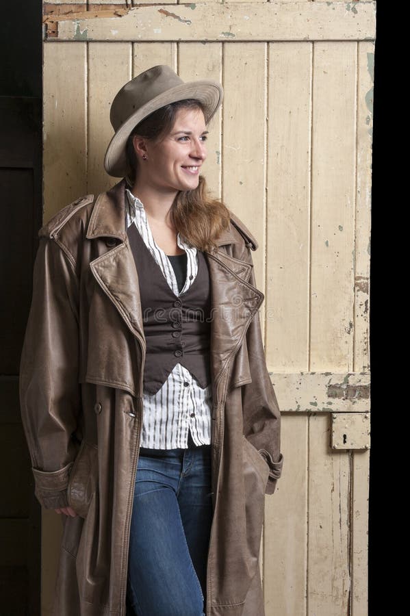 Leather Cowboy Hat Hanging on an Old Door Stock Image Image of