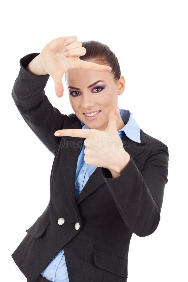 Woman creating a frame with fingers stock photos Woman creating a frame with fingers stock photos