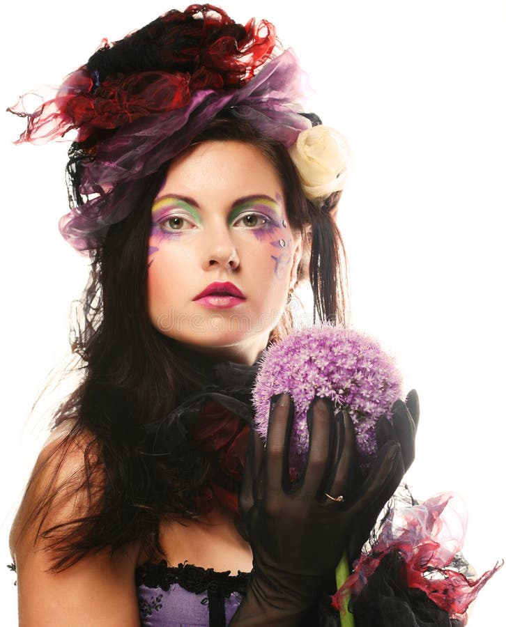 Young Woman with Makeup and Exotic Flowers Stock Image - Image of ...