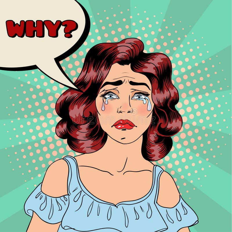 Woman Crying. Woman Stress. Stress at Home. Stress at Work. Exhausted Woman. Woman in depression. Painful Feeling. Pop Art Banner. Vector illustration. Comic vector illustration Woman Crying. Woman Stress. Stress at Home. Stress at Work. Exhausted Woman. Woman in depression. Painful Feeling. Pop Art Banner. Vector illustration. Comic vector illustration