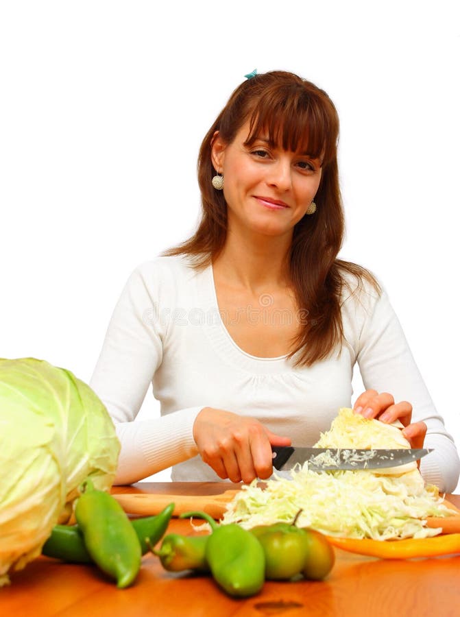 Woman cutting cabbage