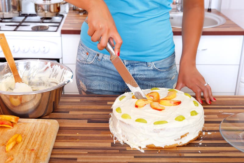 Woman cutting the cake stock photo. Image of cute, prepare 22019438
