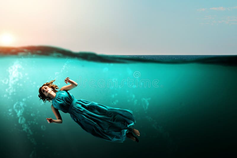 Woman Dancer in Clear Blue Water Stock Illustration - Illustration of ...