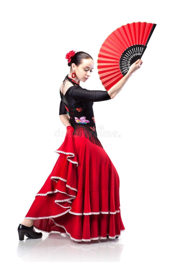 Woman dancing flamenco isolated on white