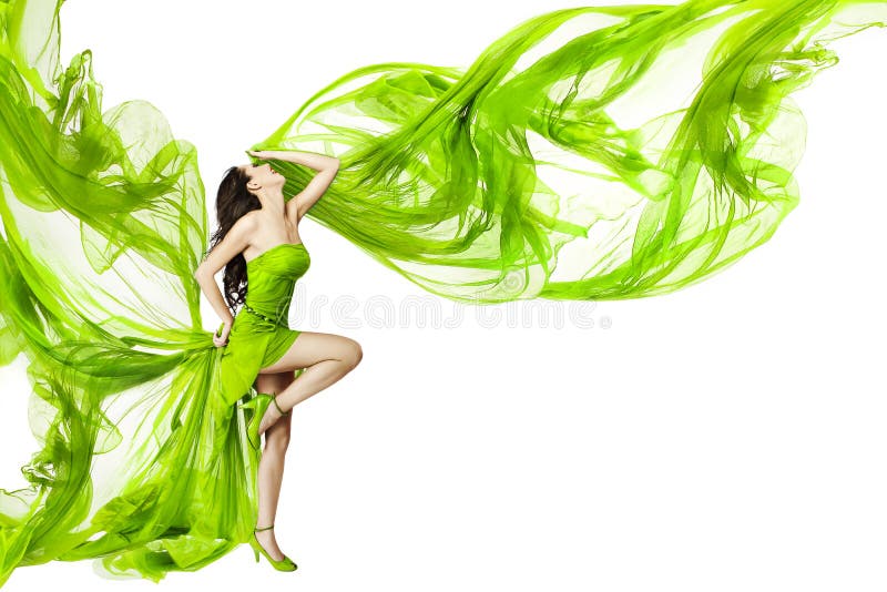 Woman dancing in green dress, fluttering waving fa royalty free stock photo Woman dancing in green dress, fluttering waving fa royalty free stock photo