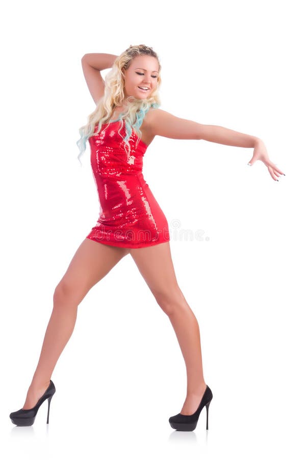 Woman Dancing in Red Dress Isolated Stock Photo Image of miniskirt