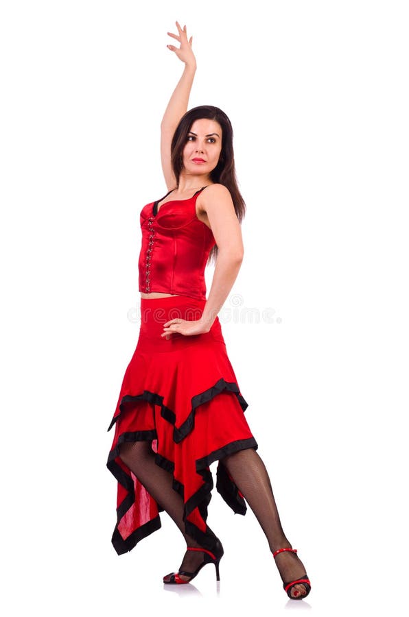 The Woman Dancing Traditional Spanish Dance Isolated on White Stock ...