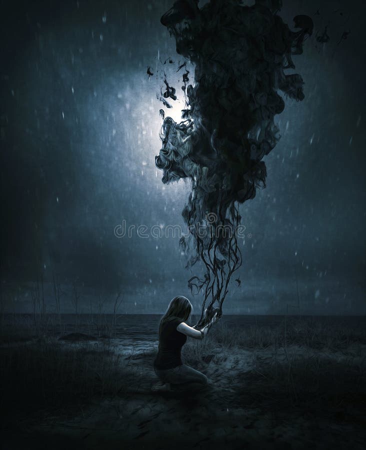 Woman and dark cloud stock image. Image of filth, concept - 113689495