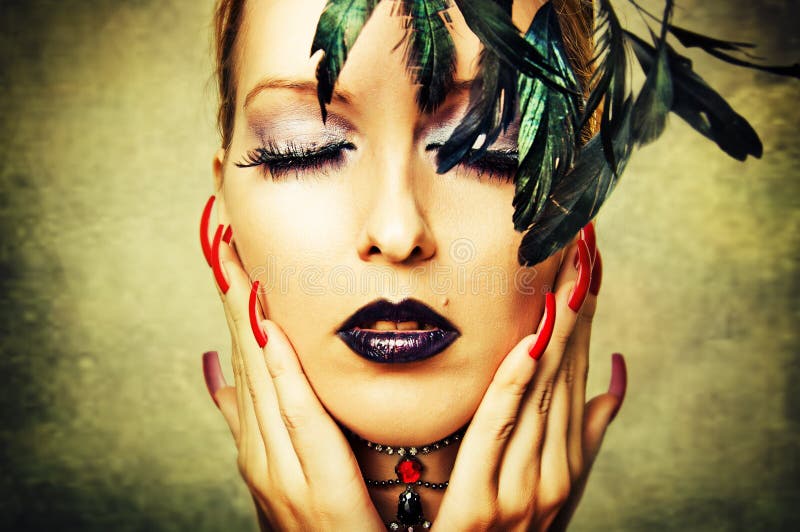 Woman with dark makeup and red nails royalty free stock photos Woman with dark makeup and red nails royalty free stock photos