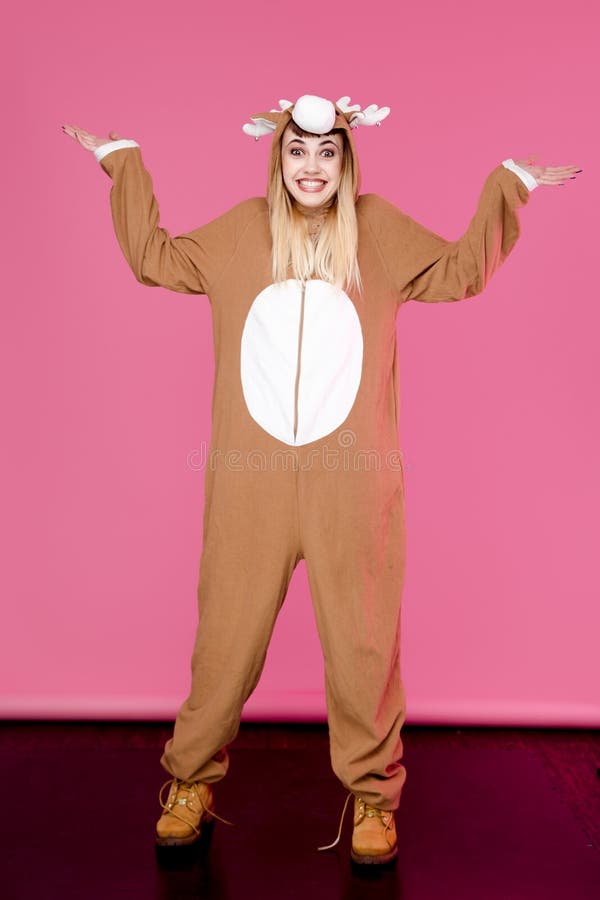 Woman in deer costume stock image. Image of holidays 82130827