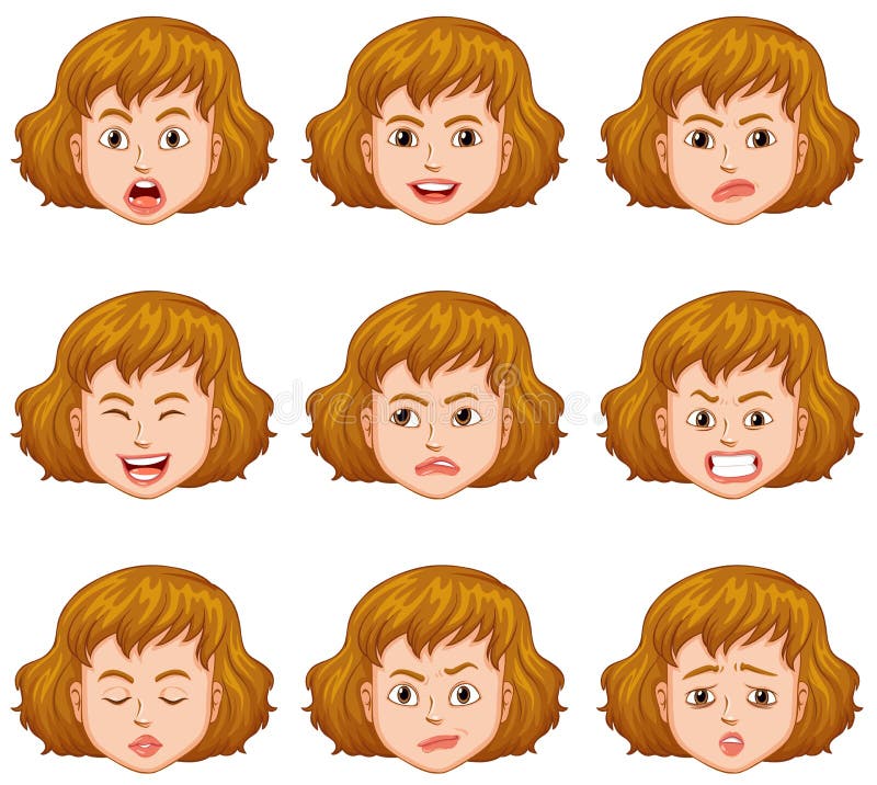 Woman with Different Facial Expressions Stock Vector - Illustration of ...